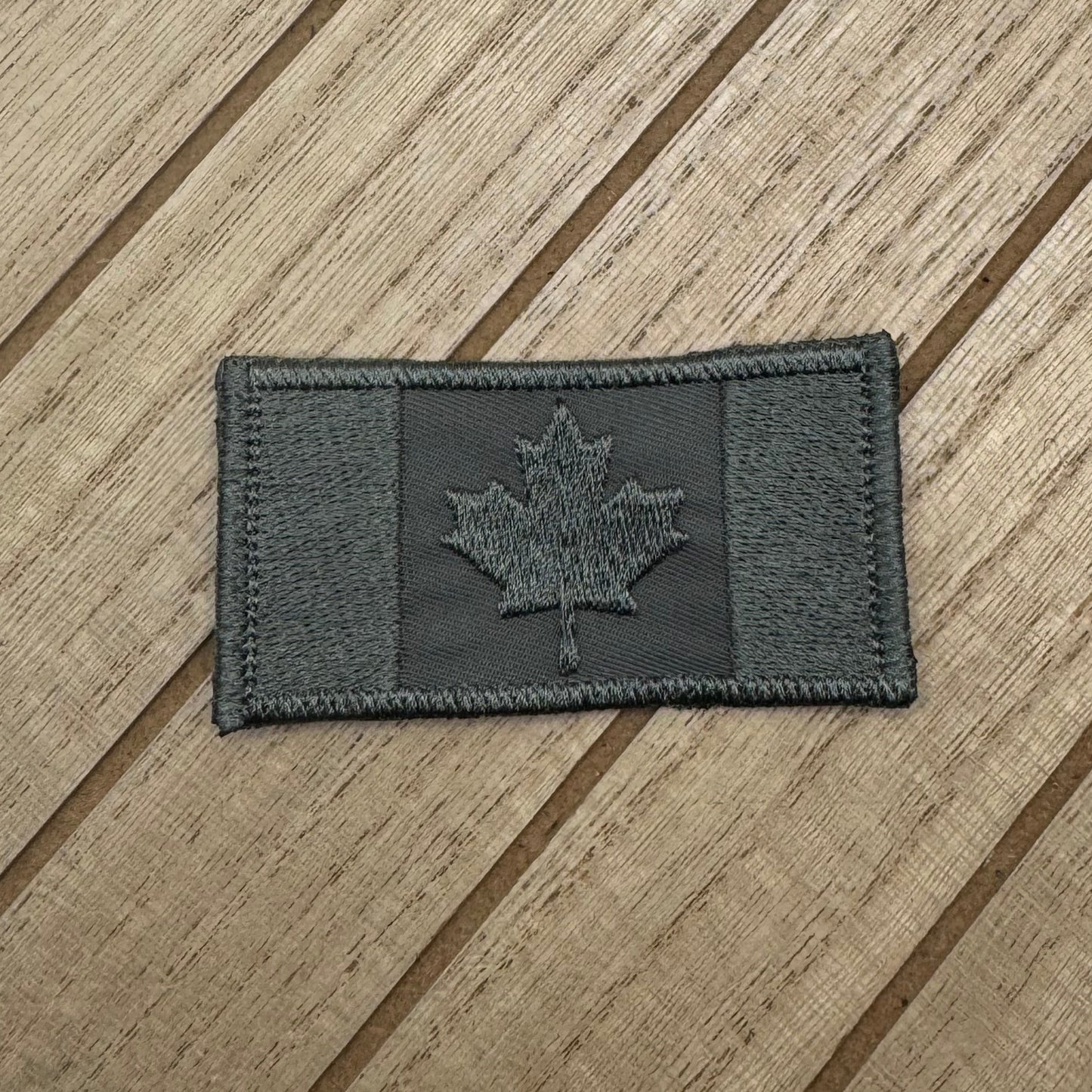 Subdued Dark Gray on Dark Gray Embroidered Canada Flag Patch