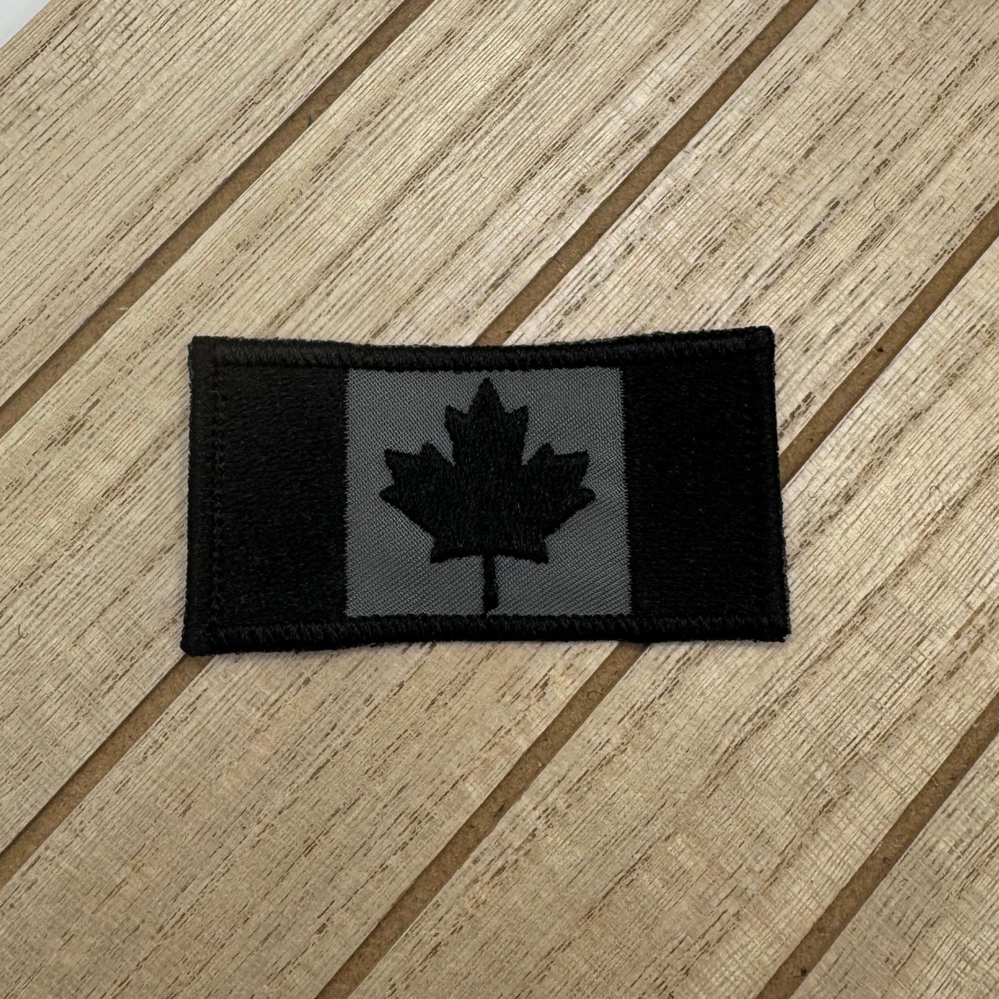 Subdued Black on Dark Gray Embroidered Canada Flag Patch
