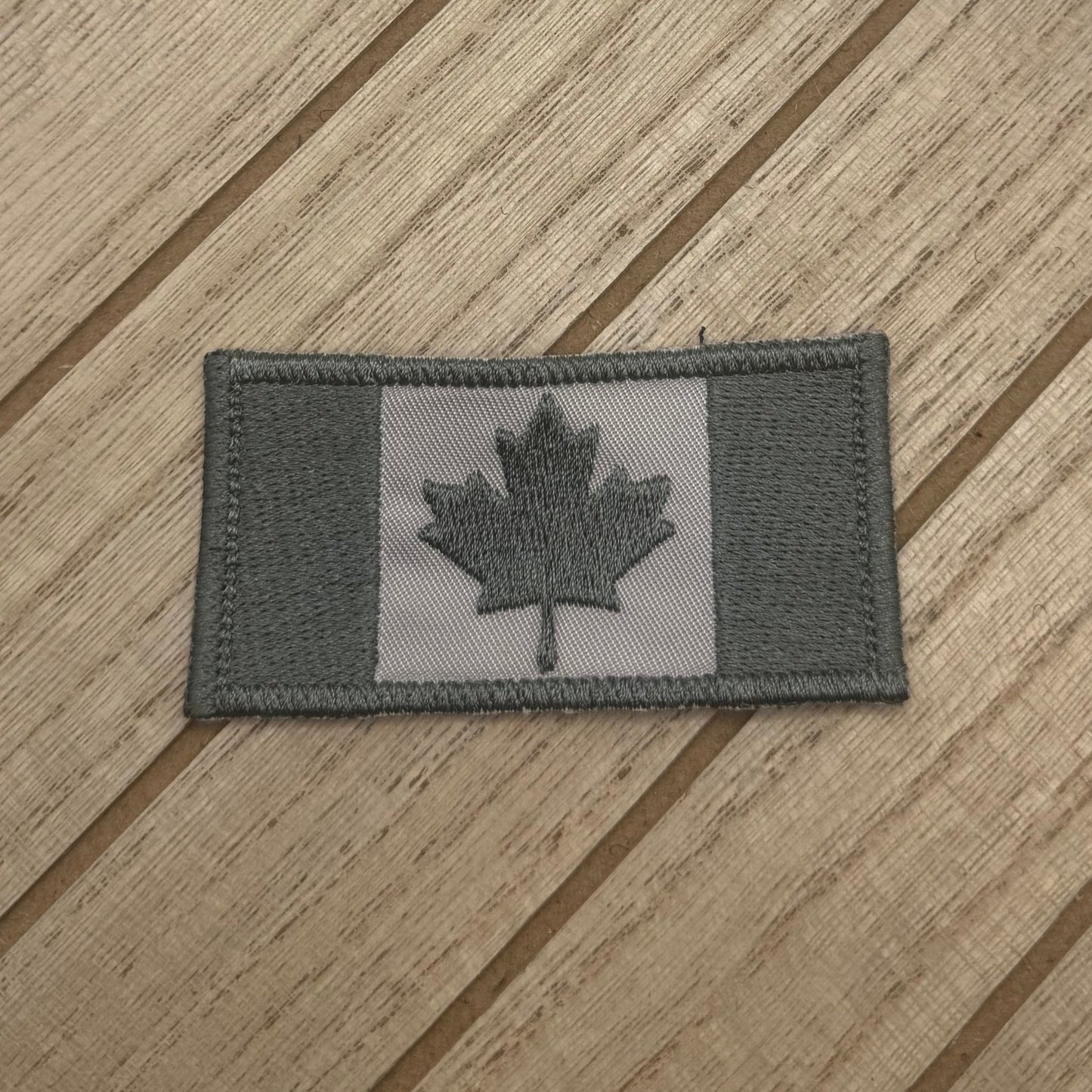 Subdued Dark Gray on Light Gray Embroidered Canada Flag Patch