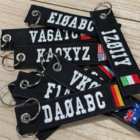 Various Ham radio keytags with countries
