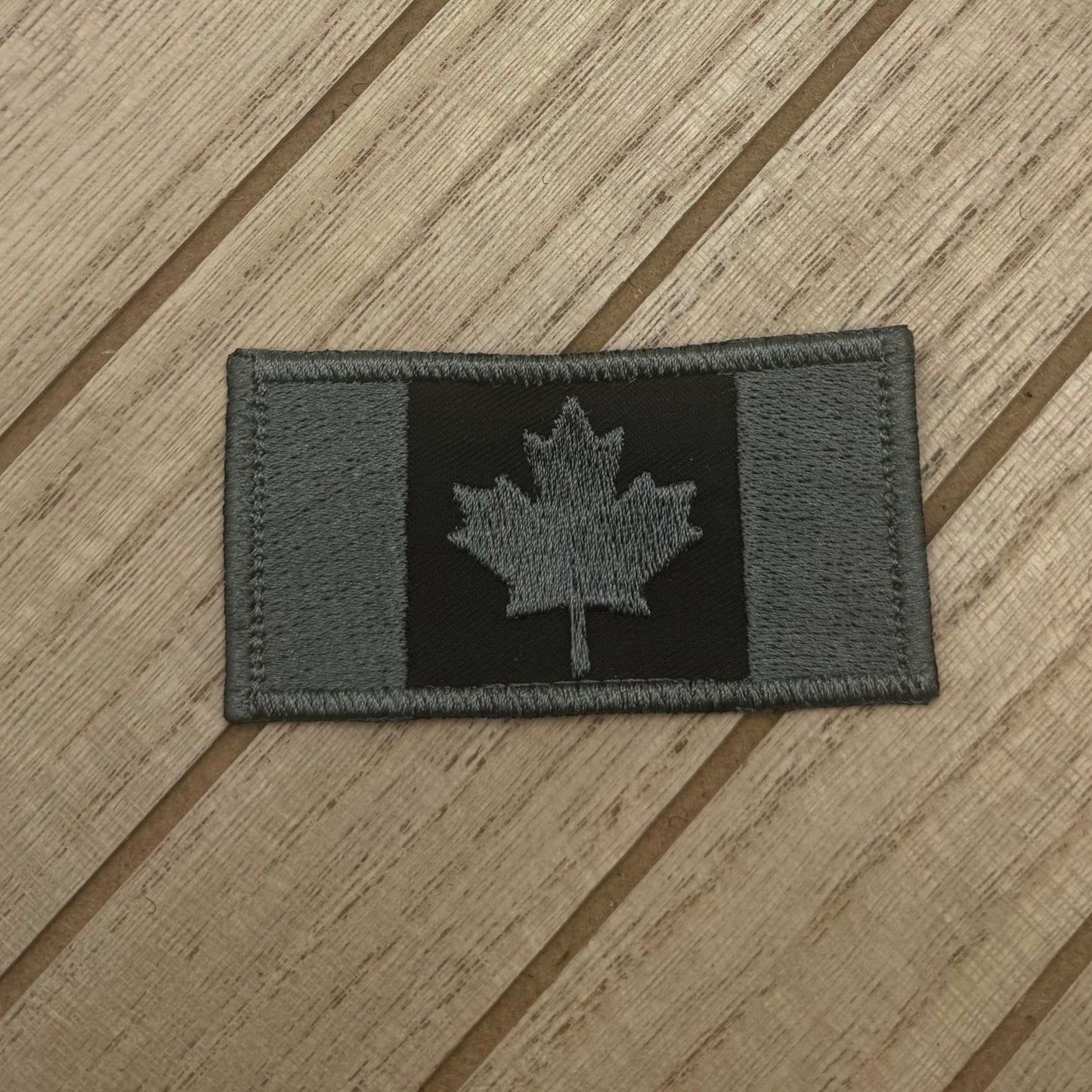 Subdued Dark Gray on Black Embroidered Canada Flag Patch