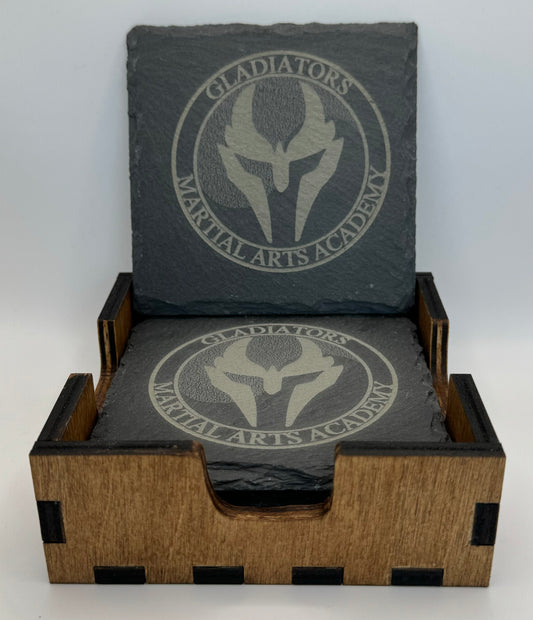 Set of 4 Laser etched slate coasters with a custom box