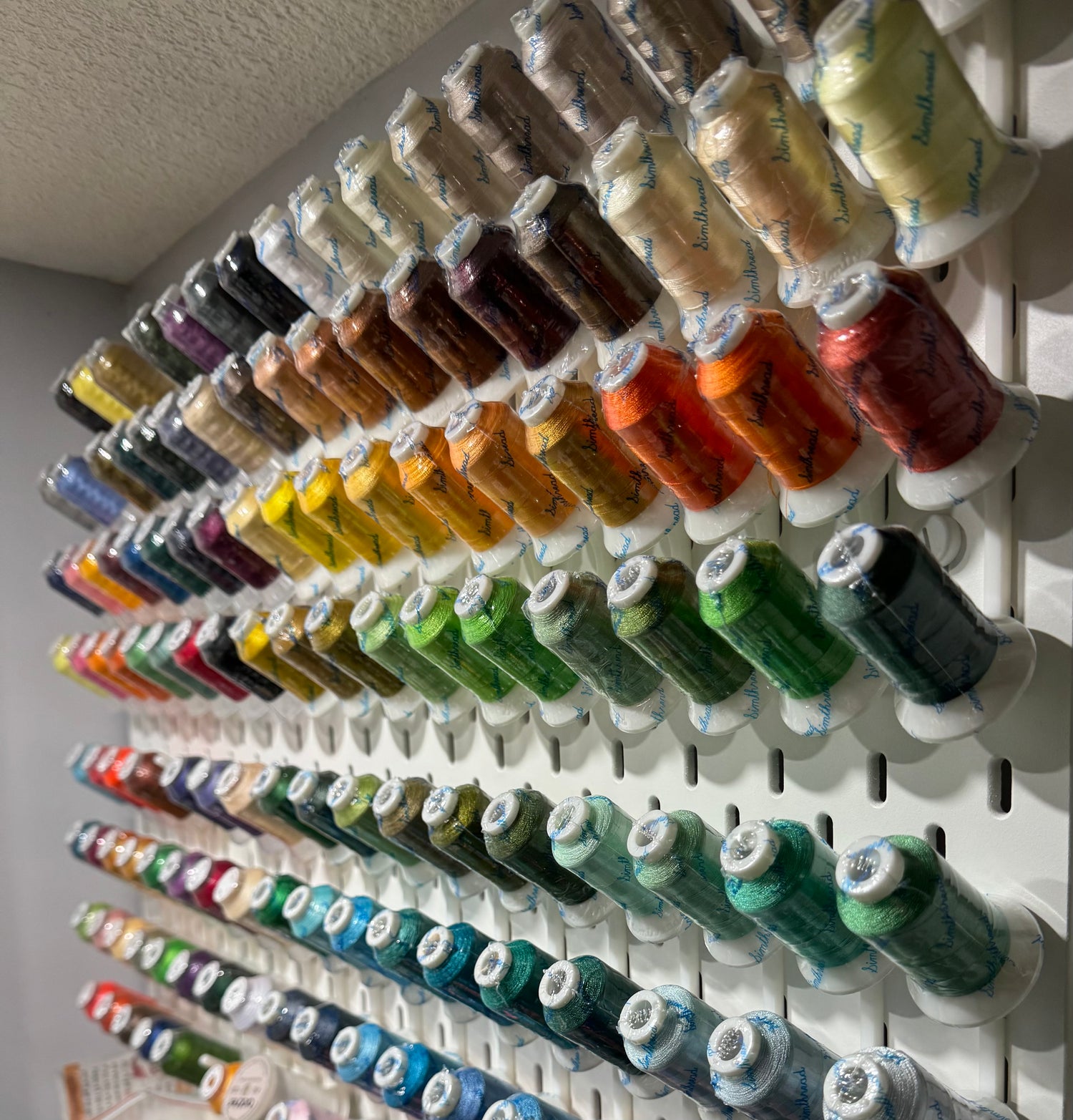 Embroidery Thread on a pegboard